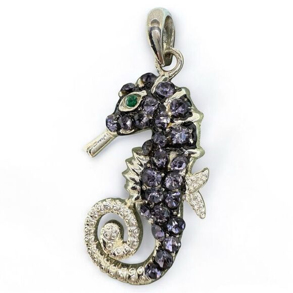 Purple Rhinestone Seahorse Pendant – Ocean-Inspired Statement Charm - Picture 1 of 17